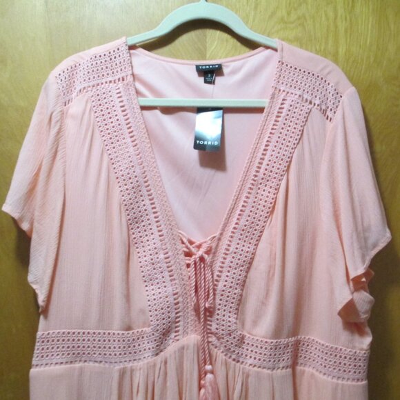 NWT Torrid Peach Pastel Fringe Lace Up Dress Women Size 3X - Picture 5 of 11